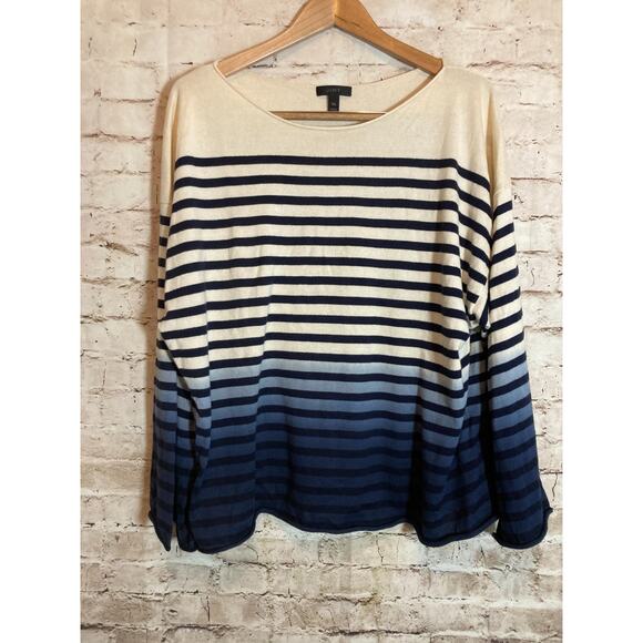 J. Crew Sweater Womens XXL Ivory & Navy Striped Ombre Kimono Sleeves Preppy - Picture 1 of 12
